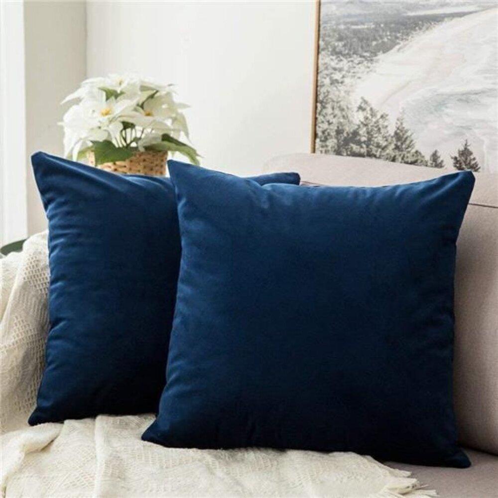 Velvet Throw Pillow Covers 18x18 Inch, Pack of 2 - Dark Blue, Super Soft